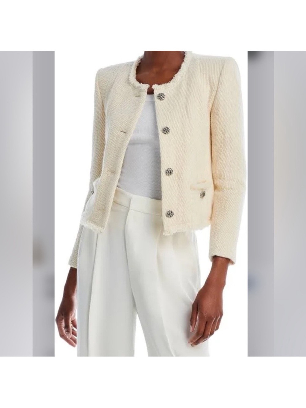 IRO Cream Bouclé Cropped Jacket with Decorative Buttons